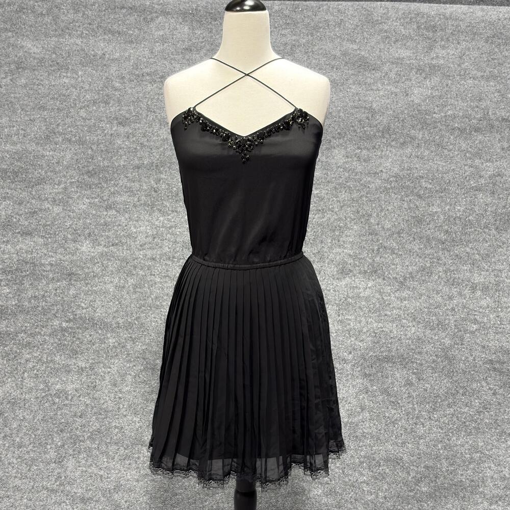 Victoria's Secret Dress Womens XS Black Pleated Beaded Lace Hem Party Mini